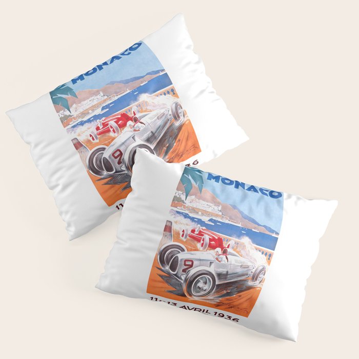 1936 Monaco Grand Prix Race Poster  Pillow Sham