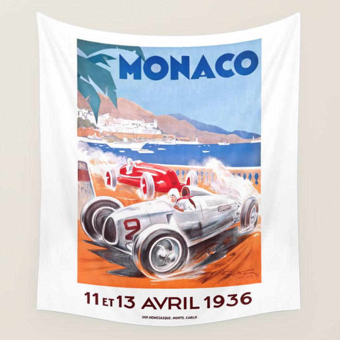 1936 Monaco Grand Prix Race Poster  Wall Tapestry