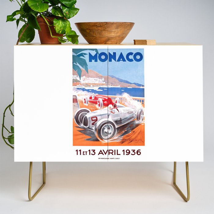 1936 Monaco Grand Prix Race Poster  Credenza