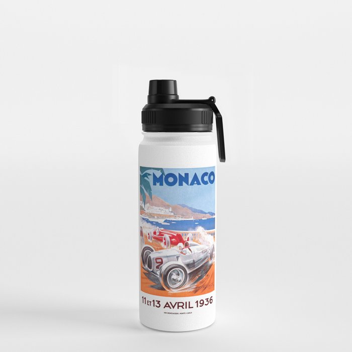 1936 Monaco Grand Prix Race Poster  Water Bottle