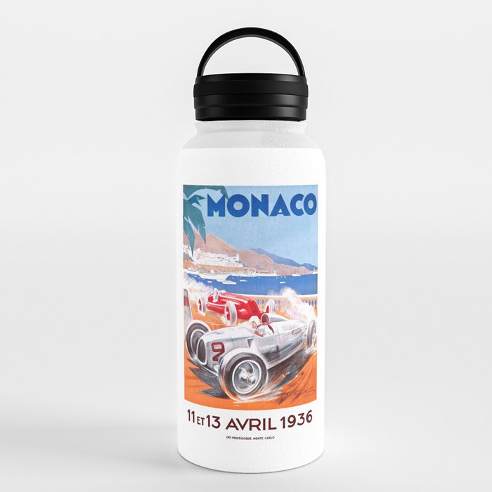 1936 Monaco Grand Prix Race Poster  Water Bottle