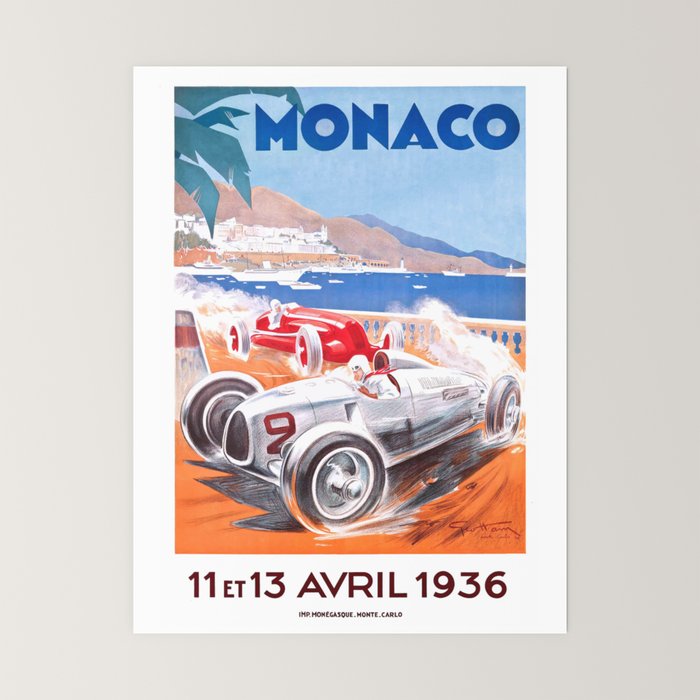 1936 Monaco Grand Prix Race Poster  Mini Art Print