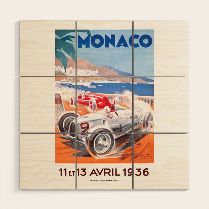 1936 Monaco Grand Prix Race Poster  Wood Wall Art