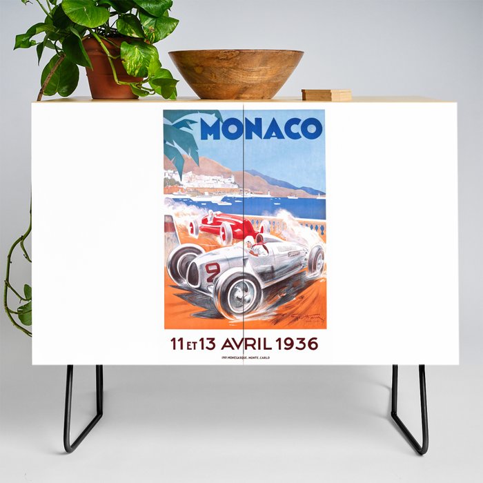 1936 Monaco Grand Prix Race Poster  Credenza