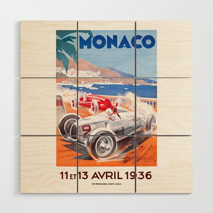 1936 Monaco Grand Prix Race Poster  Wood Wall Art
