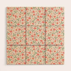 A breath of fresh air - A seamless floral pattern in pinks and reds Wood Wall Art