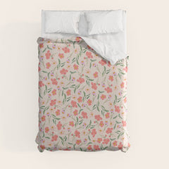 A breath of fresh air - A seamless floral pattern in pinks and reds Duvet Cover