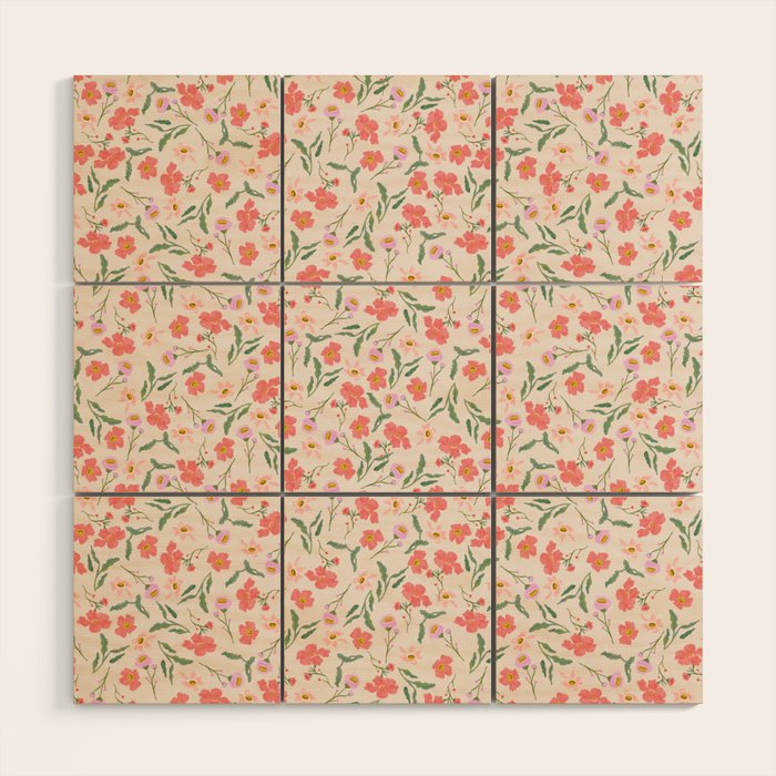 A breath of fresh air - A seamless floral pattern in pinks and reds Wood Wall Art