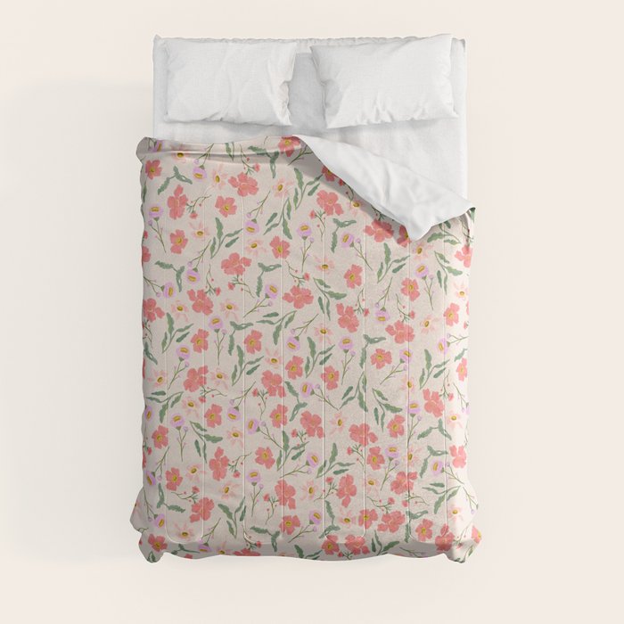 A breath of fresh air - A seamless floral pattern in pinks and reds Comforter