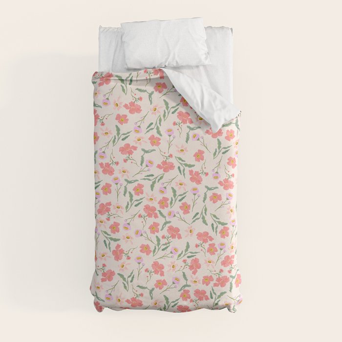 A breath of fresh air - A seamless floral pattern in pinks and reds Duvet Cover