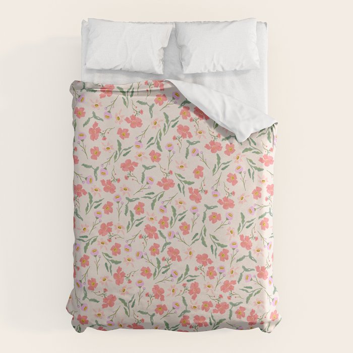 A breath of fresh air - A seamless floral pattern in pinks and reds Duvet Cover