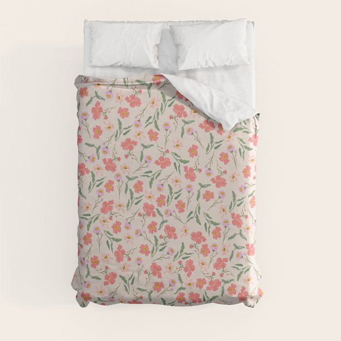 A breath of fresh air - A seamless floral pattern in pinks and reds Duvet Cover