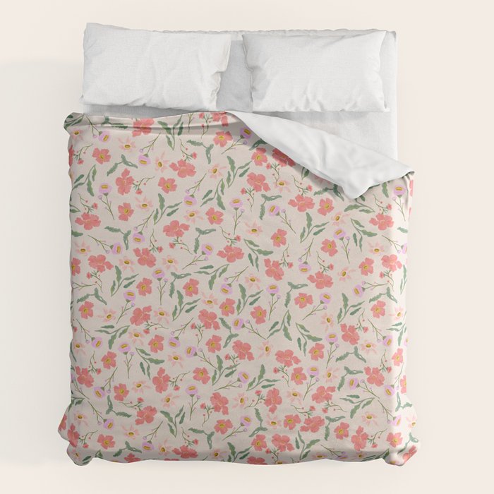 A breath of fresh air - A seamless floral pattern in pinks and reds Duvet Cover