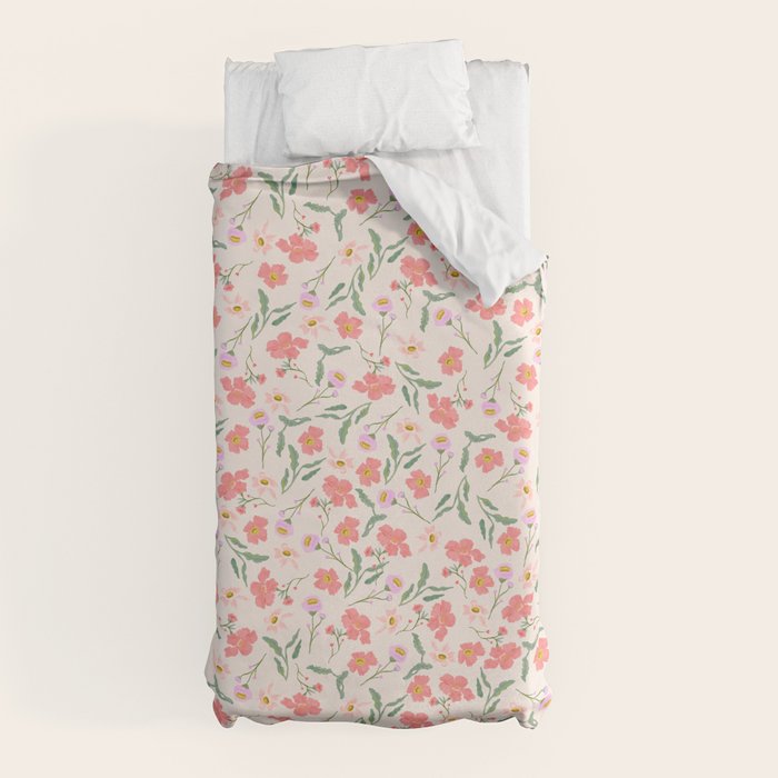A breath of fresh air - A seamless floral pattern in pinks and reds Duvet Cover