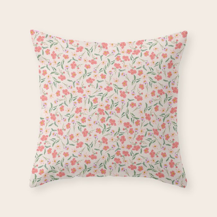 A breath of fresh air - A seamless floral pattern in pinks and reds Throw Pillow