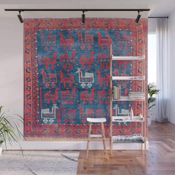 25 Peacocks Baluch Khorasan Persian Bag Face Print Wall Mural
