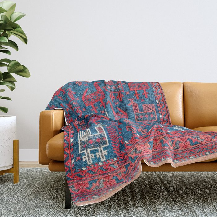 25 Peacocks Baluch Khorasan Persian Bag Face Print Throw Blanket