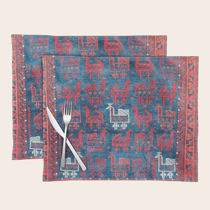 25 Peacocks Baluch Khorasan Persian Bag Face Print Placemat
