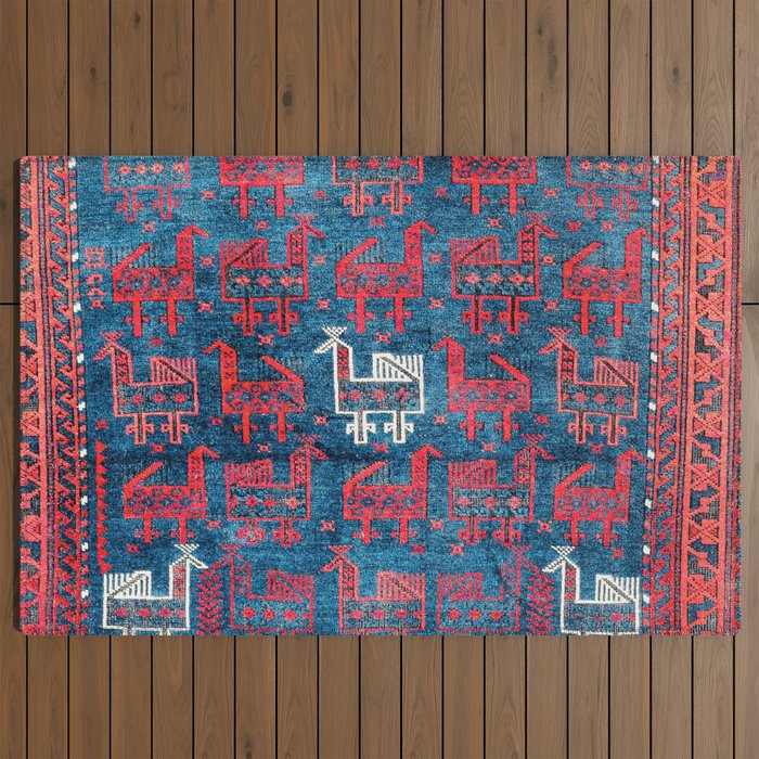 25 Peacocks Baluch Khorasan Persian Bag Face Print Outdoor Rug