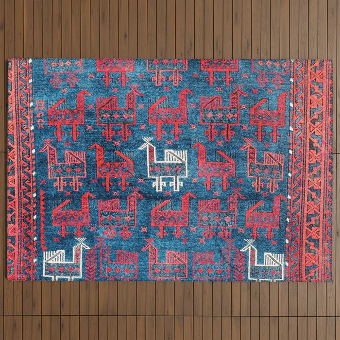 25 Peacocks Baluch Khorasan Persian Bag Face Print Outdoor Rug