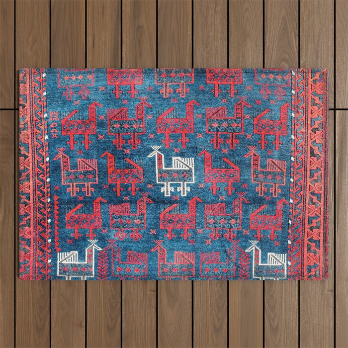 25 Peacocks Baluch Khorasan Persian Bag Face Print Outdoor Rug