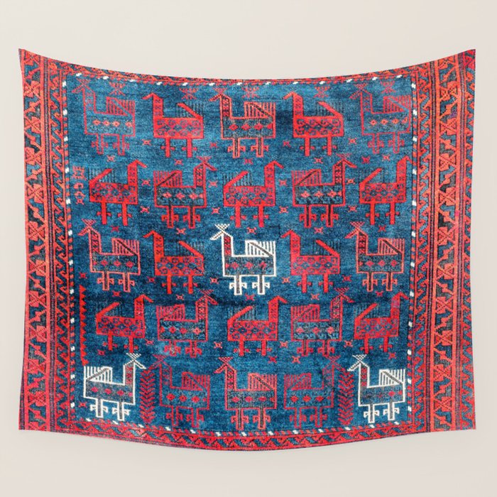 25 Peacocks Baluch Khorasan Persian Bag Face Print Wall Tapestry