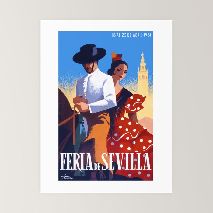 1961 SPAIN Feria De Sevilla Poster Mini Art Print