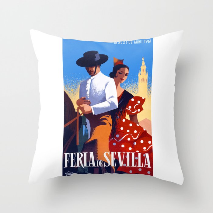 1961 SPAIN Feria De Sevilla Poster Throw Pillow