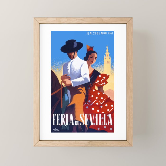 1961 SPAIN Feria De Sevilla Poster Mini Art Print