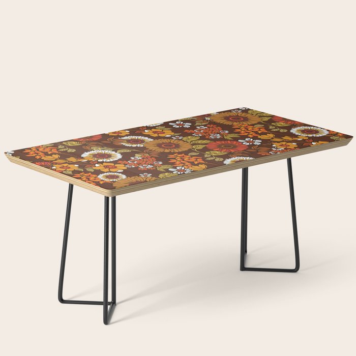 70s retro ditzy flowers, boho, browns, orange, hippie Coffee Table
