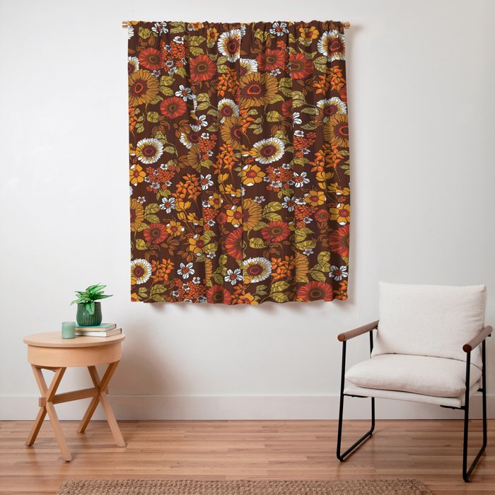 70s retro ditzy flowers, boho, browns, orange, hippie Window Curtain
