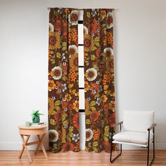 70s retro ditzy flowers, boho, browns, orange, hippie Window Curtain