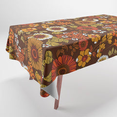70s retro ditzy flowers, boho, browns, orange, hippie Tablecloth
