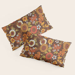 70s retro ditzy flowers, boho, browns, orange, hippie Pillow Sham