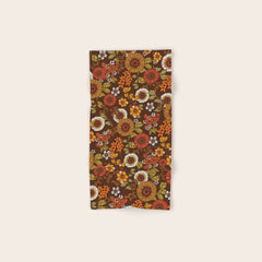 70s retro ditzy flowers, boho, browns, orange, hippie Bath Towel