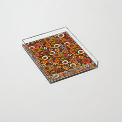 70s retro ditzy flowers, boho, browns, orange, hippie Acrylic Tray
