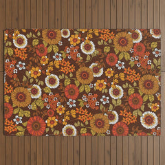70s retro ditzy flowers, boho, browns, orange, hippie Outdoor Rug