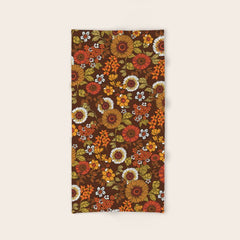 70s retro ditzy flowers, boho, browns, orange, hippie Bath Towel