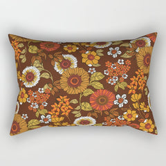 70s retro ditzy flowers, boho, browns, orange, hippie Rectangular Pillow