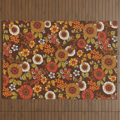 70s retro ditzy flowers, boho, browns, orange, hippie Outdoor Rug