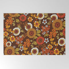 70s retro ditzy flowers, boho, browns, orange, hippie Welcome Mat