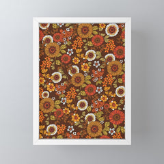 70s retro ditzy flowers, boho, browns, orange, hippie Mini Art Print