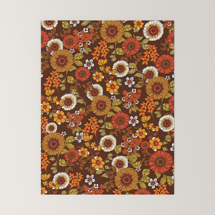 70s retro ditzy flowers, boho, browns, orange, hippie Mini Art Print