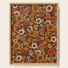 70s retro ditzy flowers, boho, browns, orange, hippie Serving Tray