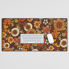 70s retro ditzy flowers, boho, browns, orange, hippie Desk Mat