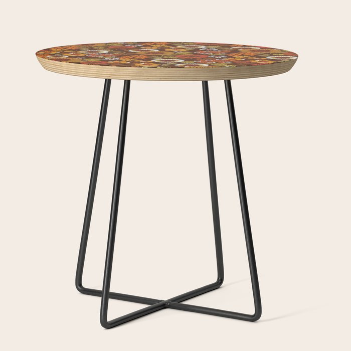 70s retro ditzy flowers, boho, browns, orange, hippie Side Table