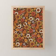 70s retro ditzy flowers, boho, browns, orange, hippie Mini Art Print