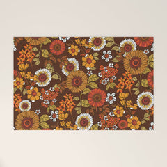 70s retro ditzy flowers, boho, browns, orange, hippie Welcome Mat