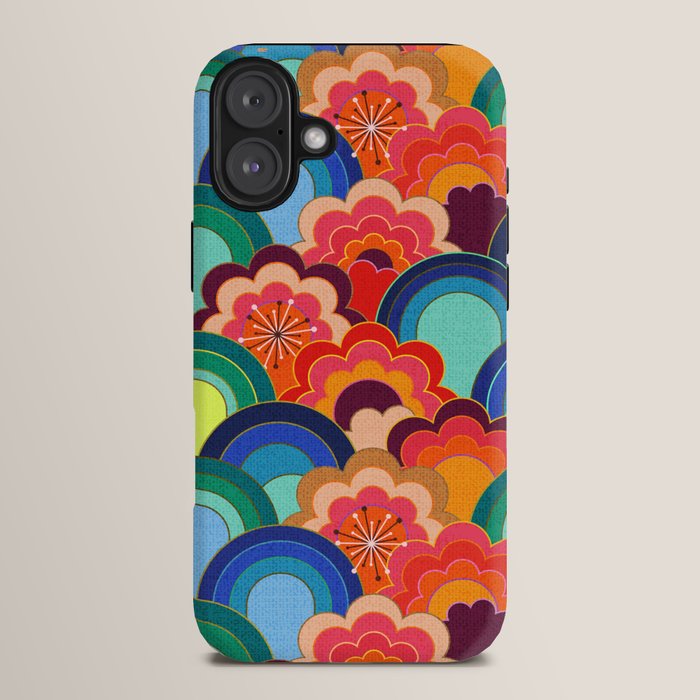 70s rainbow flowers sunset colors iPhone Case