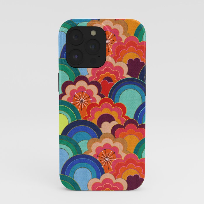 70s rainbow flowers sunset colors iPhone Case